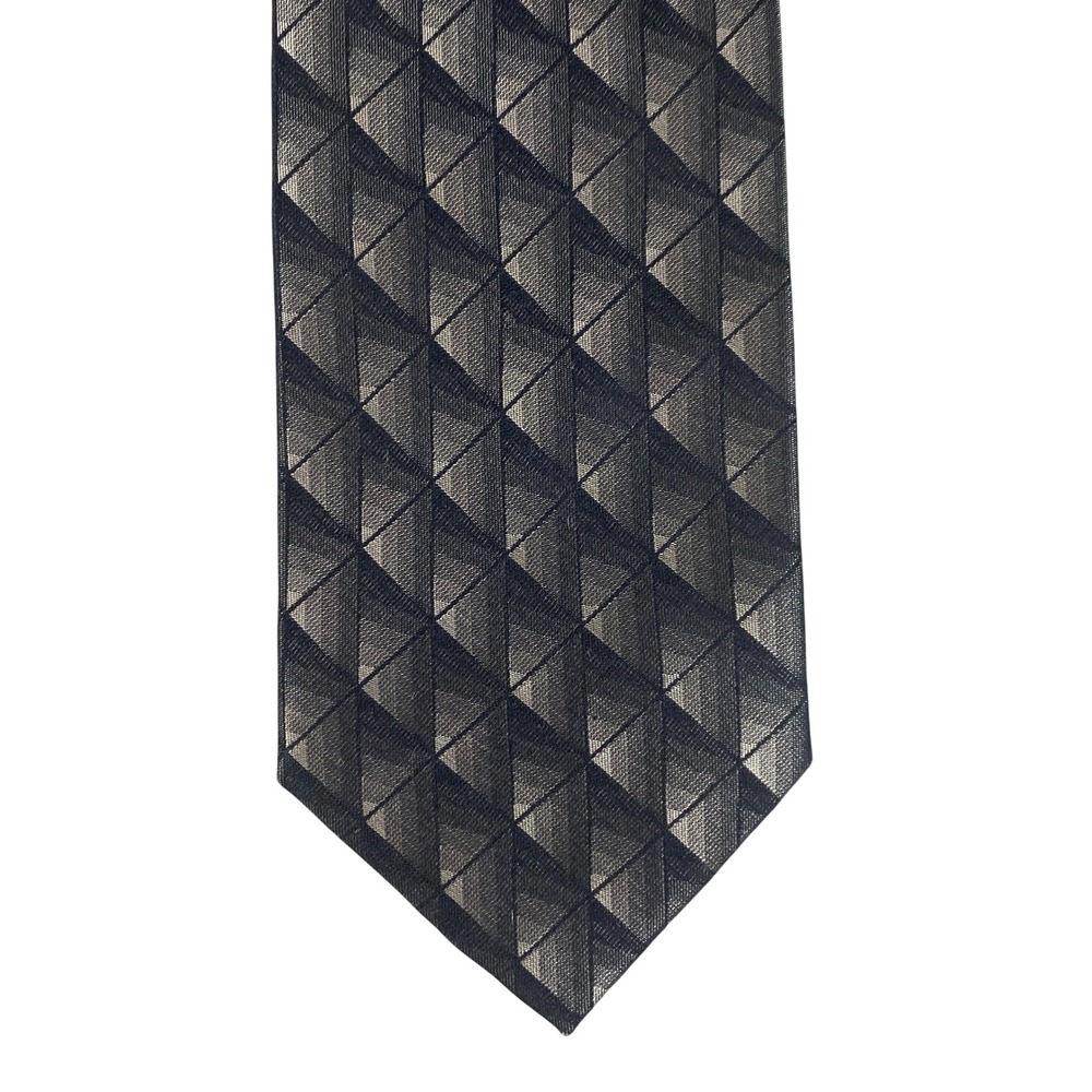 VTG Croft & Barrow Mens Silk Tie Black Gold‎ Bronze Geometric Long Grid 60x4